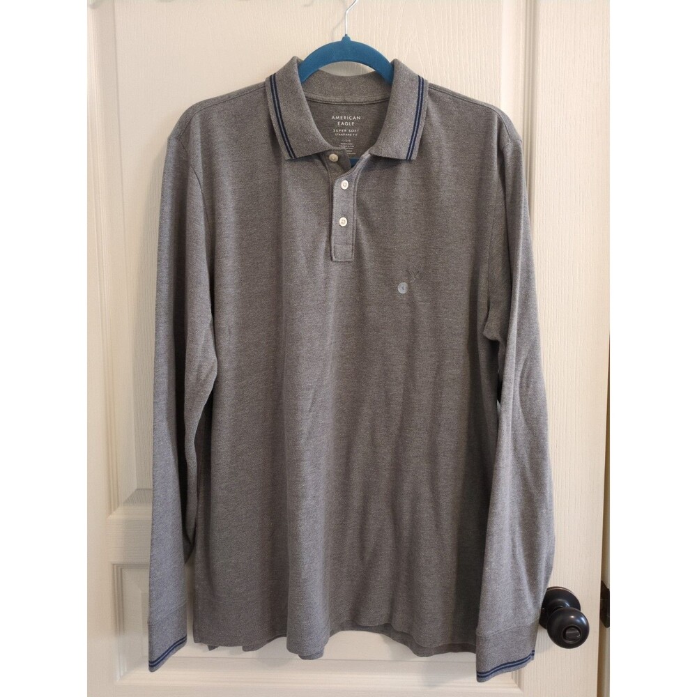 NWT American Eagle Outfitters Super Soft Men's Long Sleeve Polo Gray L Standard